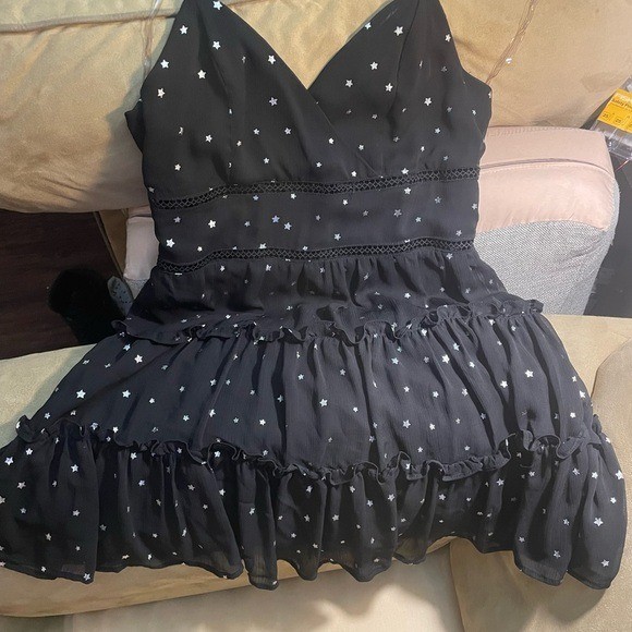 Trixxi Black Star Tulle Mini Dress Juniors XL Babydoll Sheer Mesh Fairycore Y2K