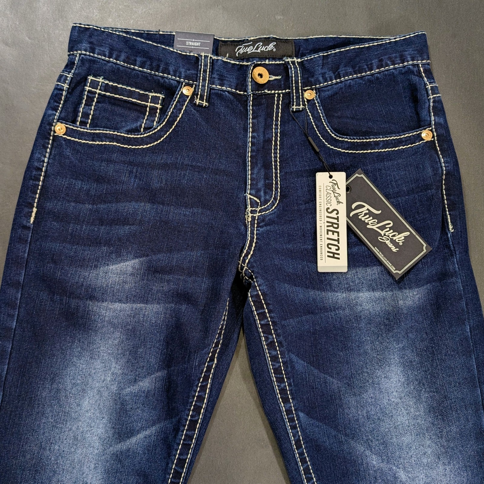True Luck Straight Leg Jeans Men’s Size 30×32 32×32 Gold Stitched Pockets