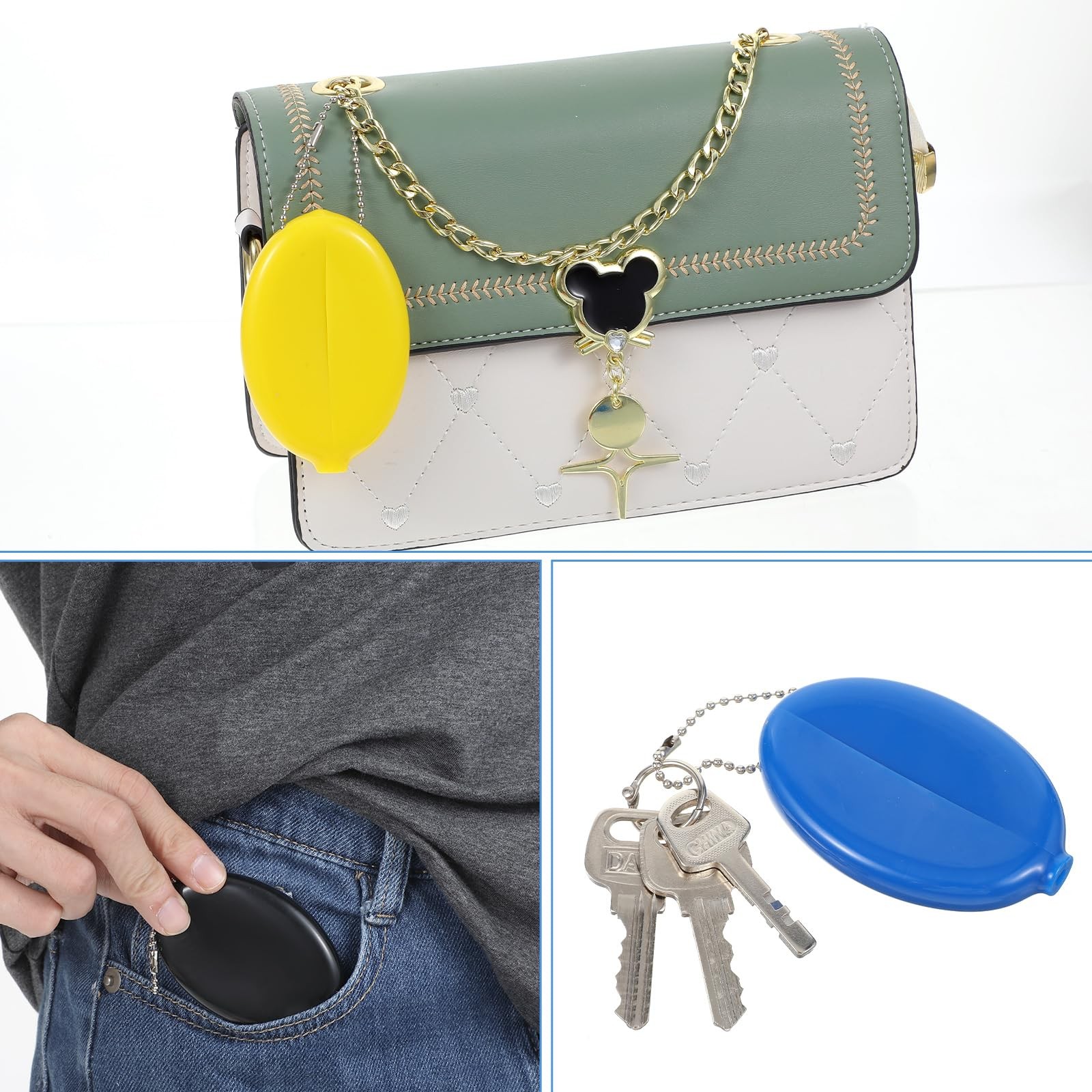 4 Pack Rubber Coin Purse Oval Squeeze Coin Holders with Chain for Men Women