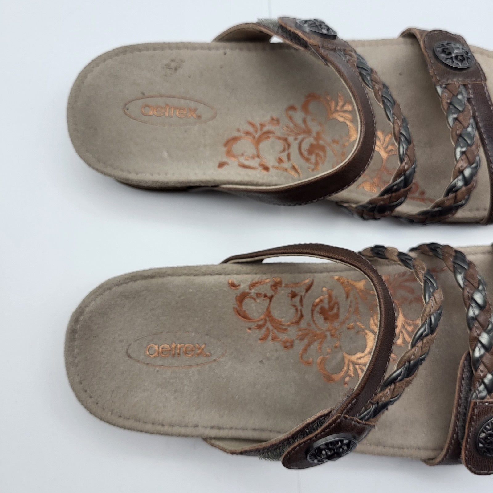 Aetrex Women’s Janey Sport Slide Walking Comfort Sandals Brown Leather Sz 8.5