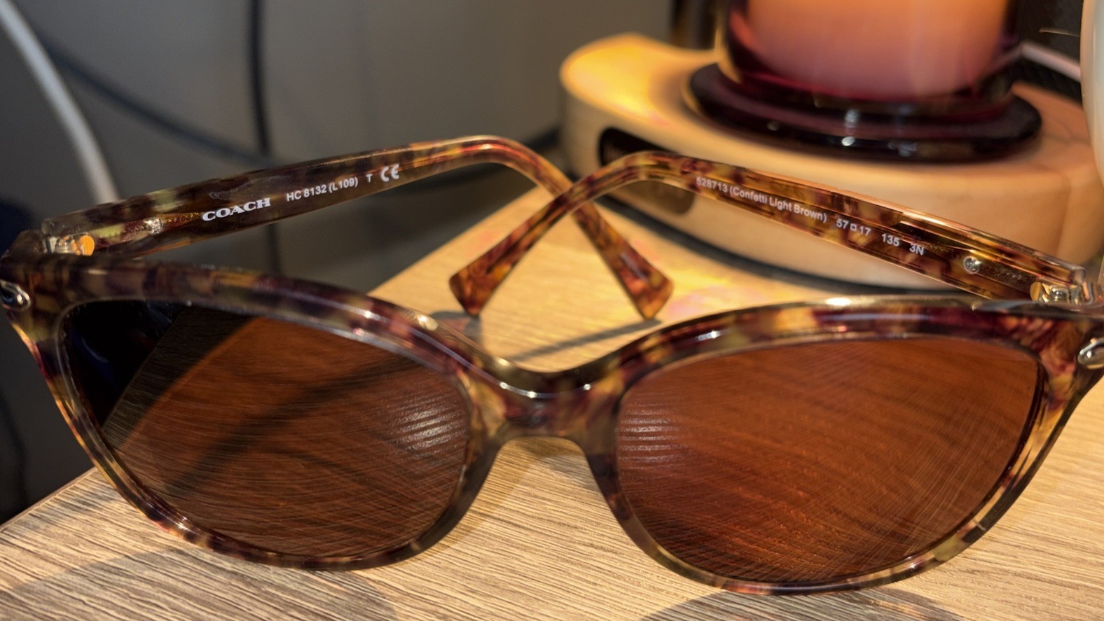 Frames Only Coach HC 8132 Confetti Light Brown Sunglasses 57-17-13 & Case