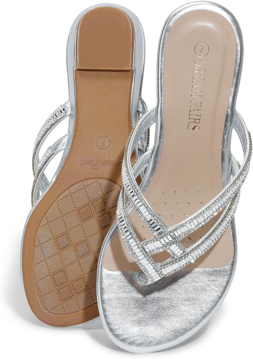 Women’S Rhinestones Flat Slides Sandals | Flip Flop Slip on Slides T-Strap Spark