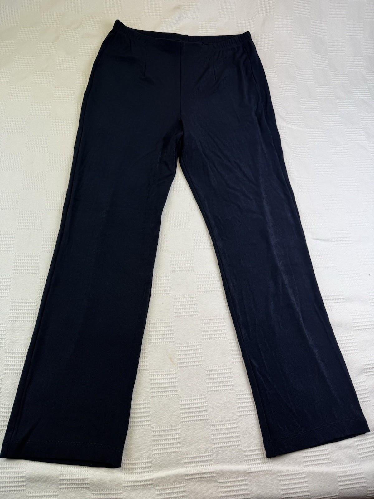 Chicos Travelers Navy Blue Slinky Knit No Tummy Straight Leg Pull On Pants 1R M