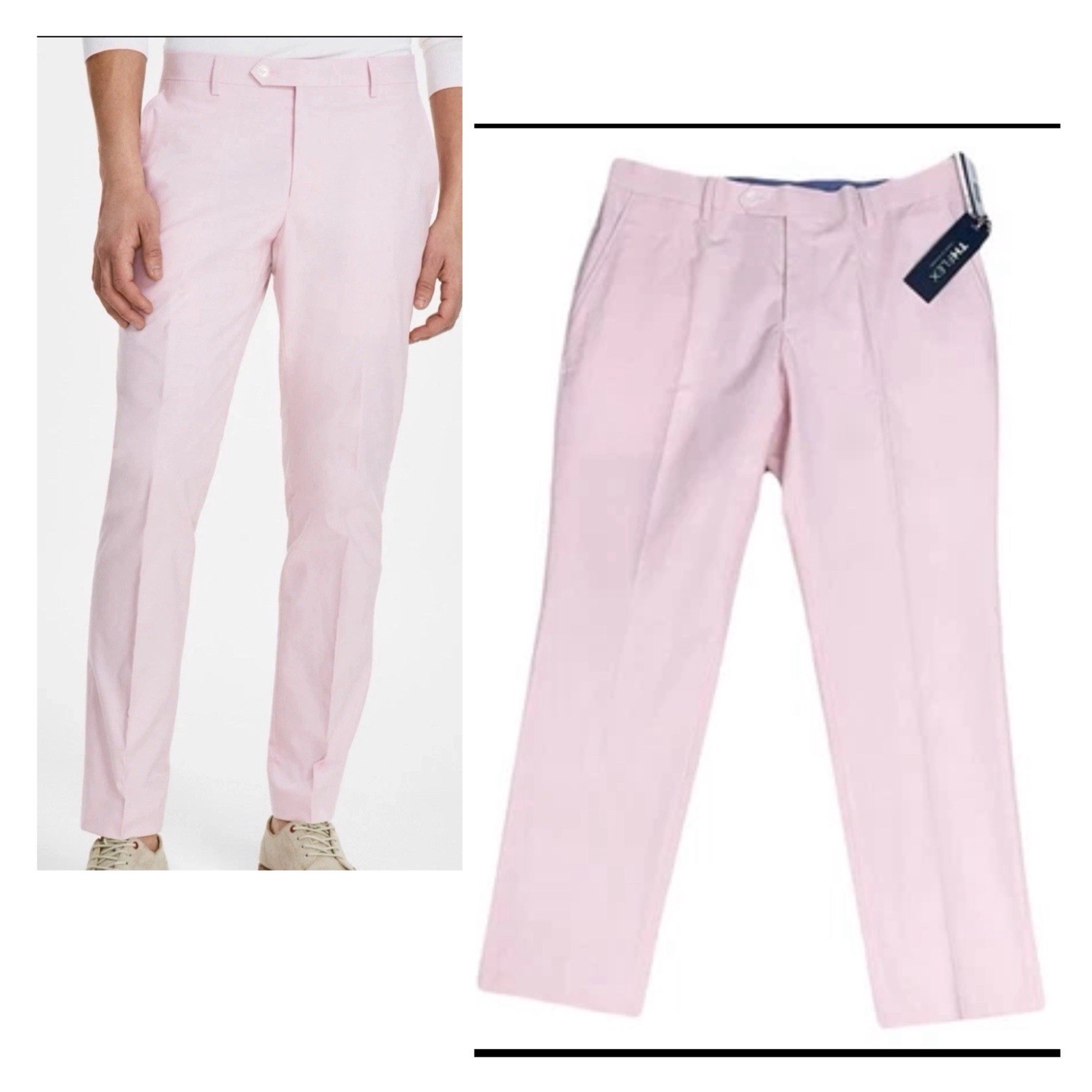 Tommy Hilfiger Soft Pink Modern-Fit TH Flex Chambray Pants 34/30 New NWT