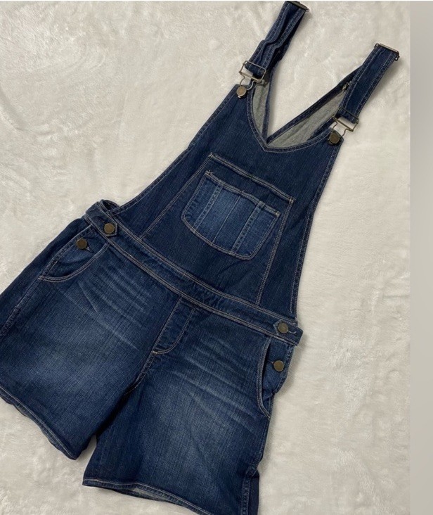 PAIGE Blue Denim Overall Romper Shorts S Sleeveless Button Strap Pockets
