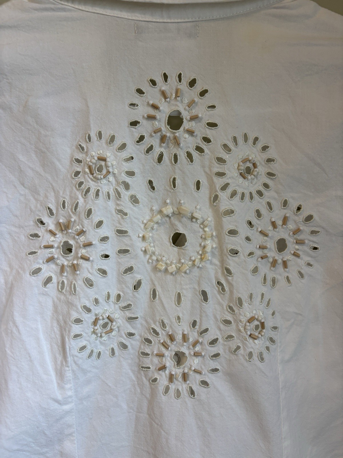 Vintage Basil & Maude White Eyelet Embroidered Button Front Shirt, M, Y2K Boho