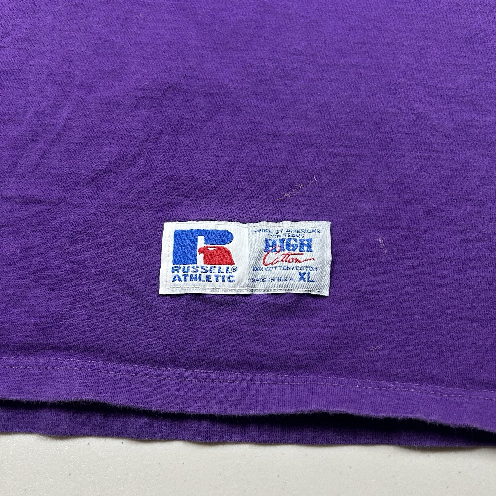 Vintage 90s Russell Athletic Blank Pocket Tee Purple Made in USA Cotton Men’s XL
