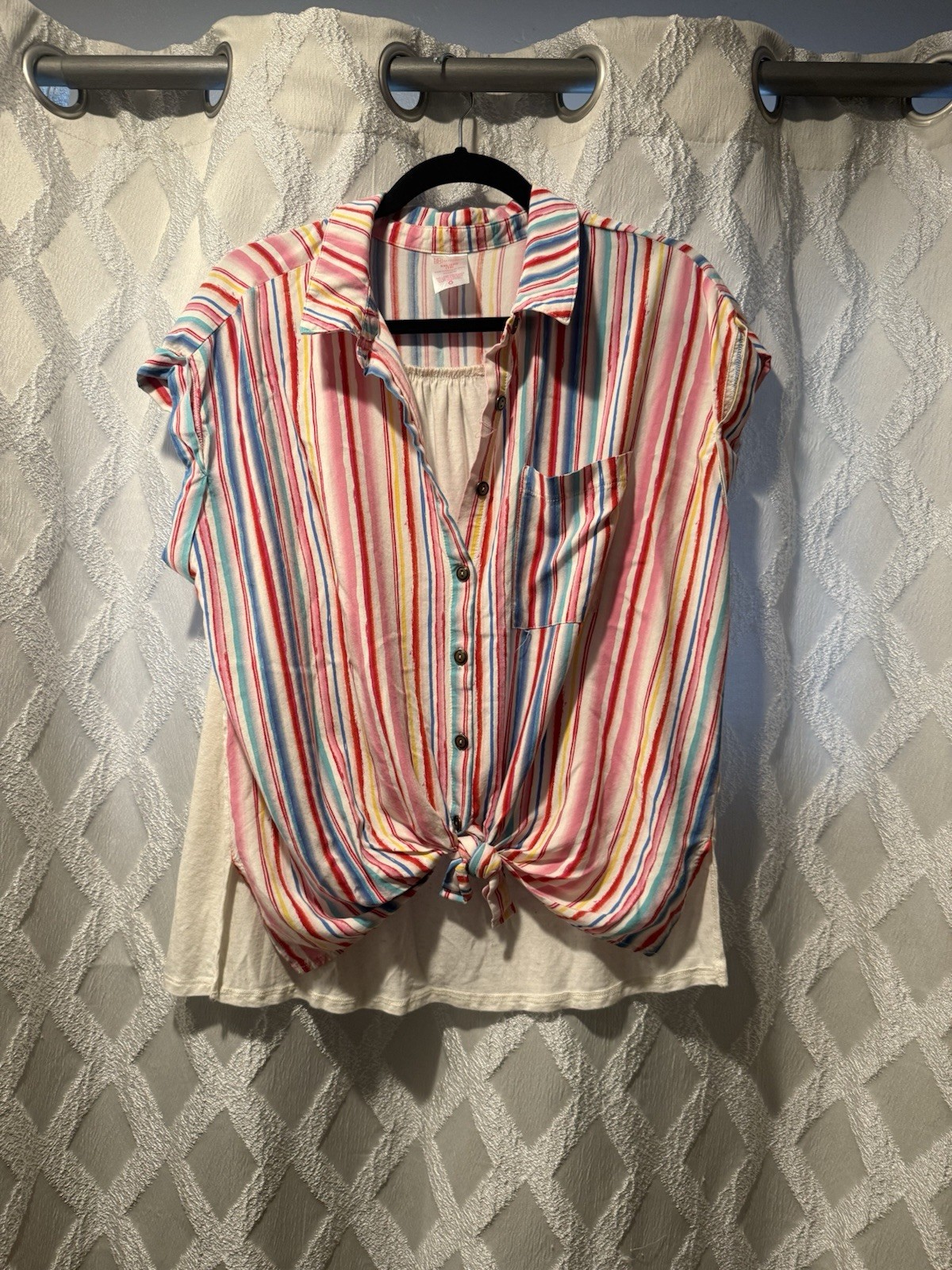 No Boundaries Multicolor Striped Collared Button-Up Cap Sleeve Top Womens XXL