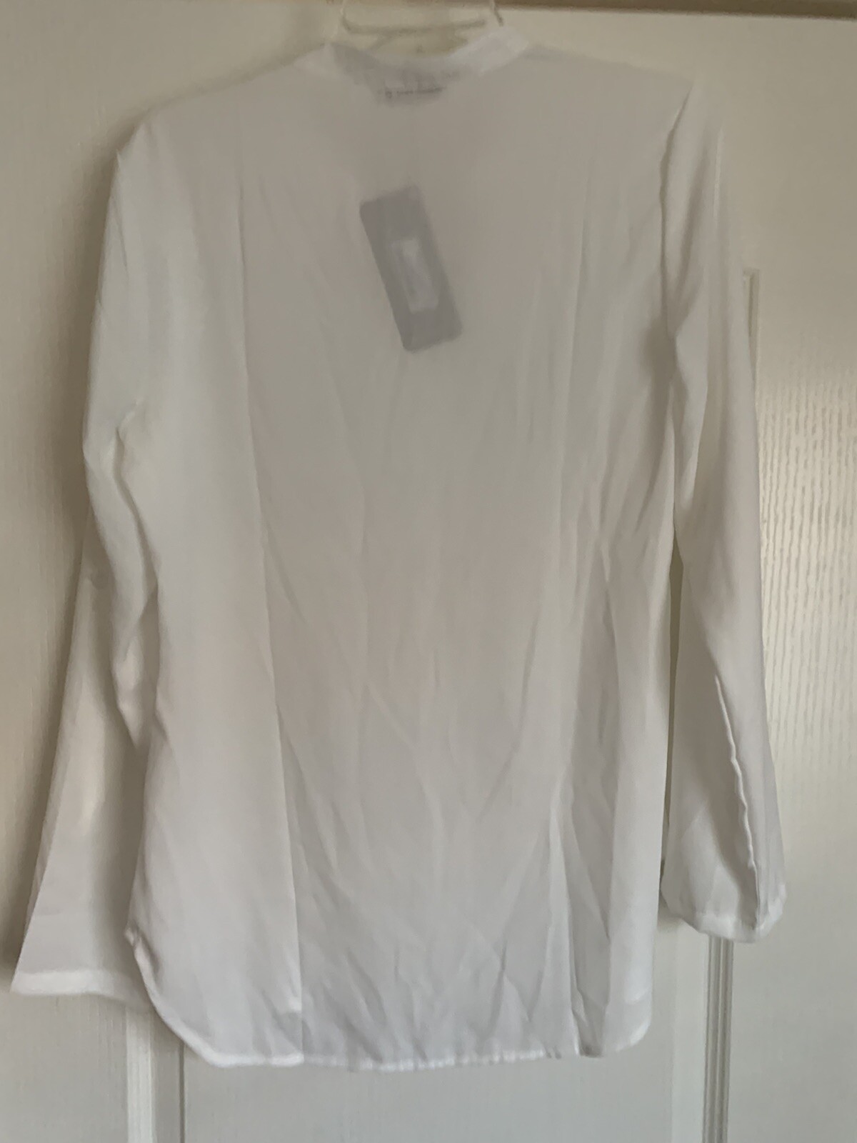 Timeson~ Sheer V Neck White Blouse~Long Sleeved With Roll Up Option~Sz Small NWT