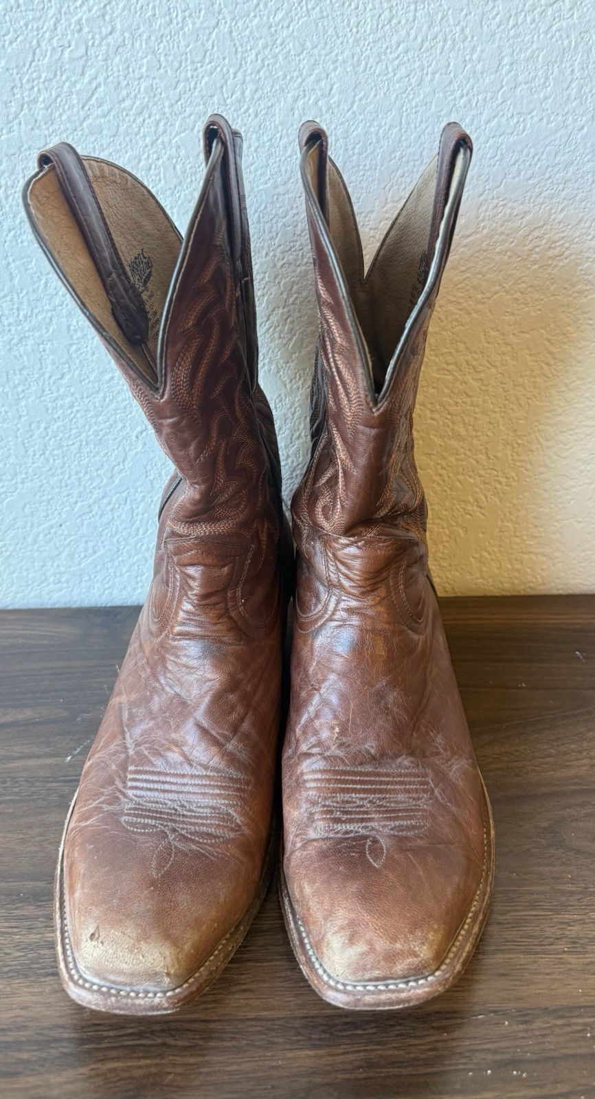 Moon Shine Spirit Men’s Cowboy Boots Brown Leather Size 12D Made In Mexico