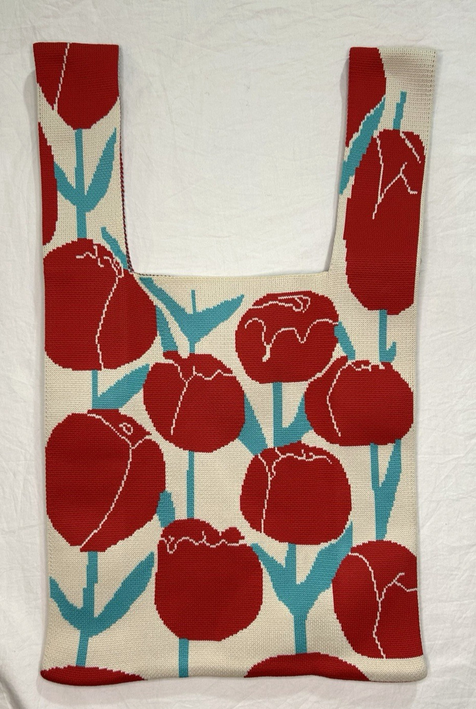 NWT Hund Red Japan Knitted Fabric Hand Bag Tulip Print Adorable