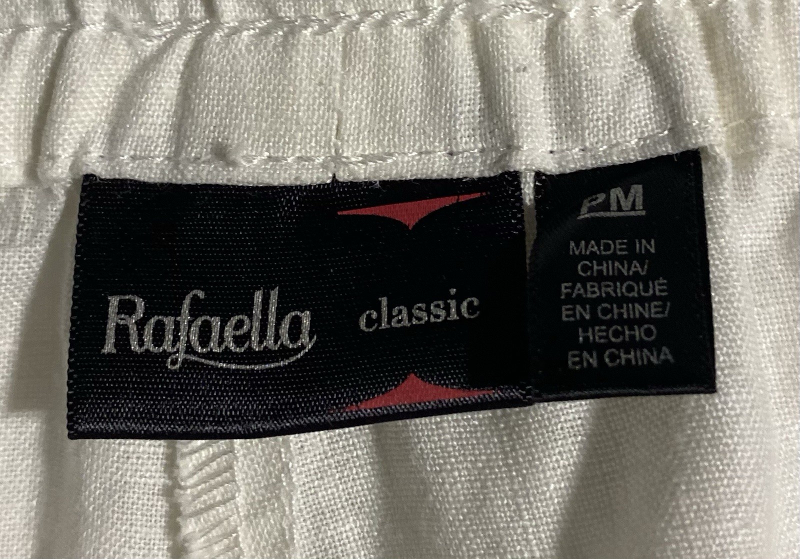 Rafaella Women’s White Linen Straight Leg Pants Pockets Elastic Drawstring PM