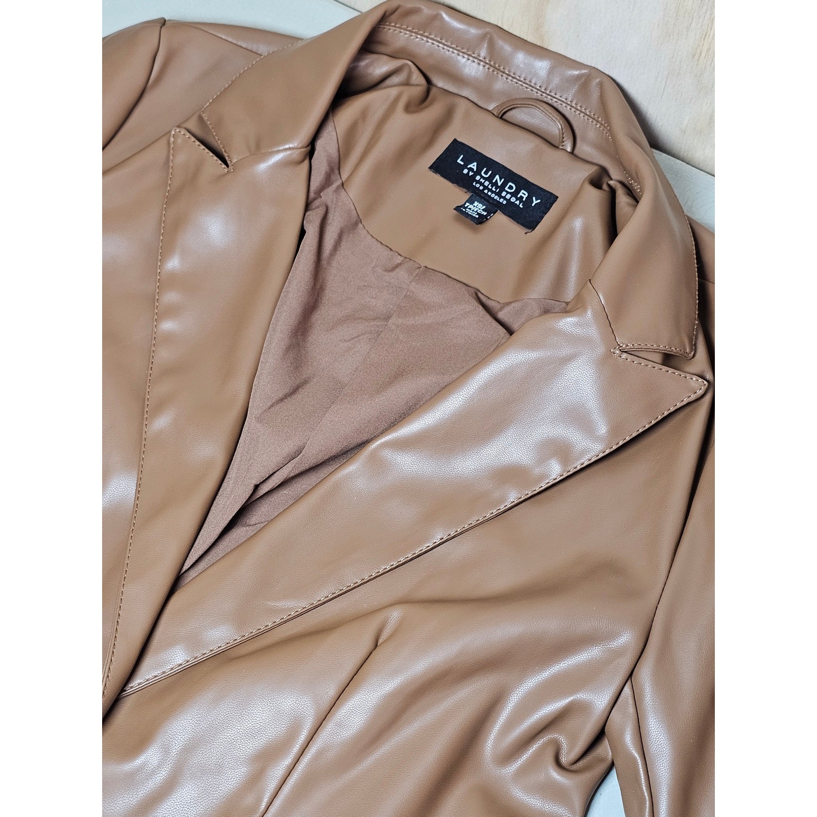 Laundry by Shelli Segal Tan Faux Leather Blazer Jacket Brown XS L1WF0038