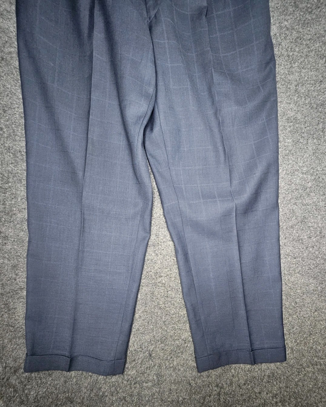Lineage Men’s 2Pc Suit 46R Jacket 40W Pants Blue Windowpane Plaid Superior 150s