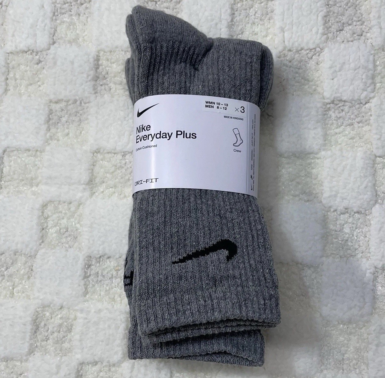 Nike Everyday Plus Cushioned Crew Socks 3 Pairs Large Gray Men Sz 8-12 Grey New