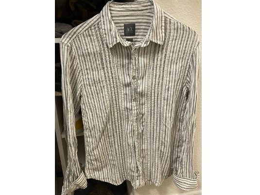 A|X Armani Exchange Men’s M White Gray Striped Button Up Long Sleeve