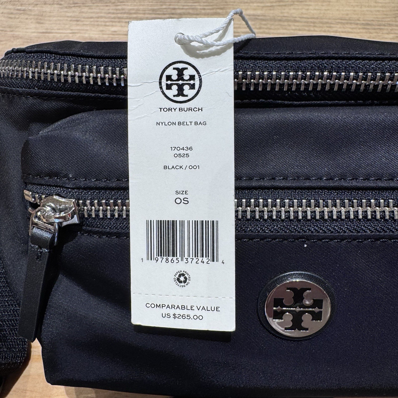 NWT Tory Burch 170436 Nylon Belt Bag Black Fanny Pack Waist Zip Crossbody