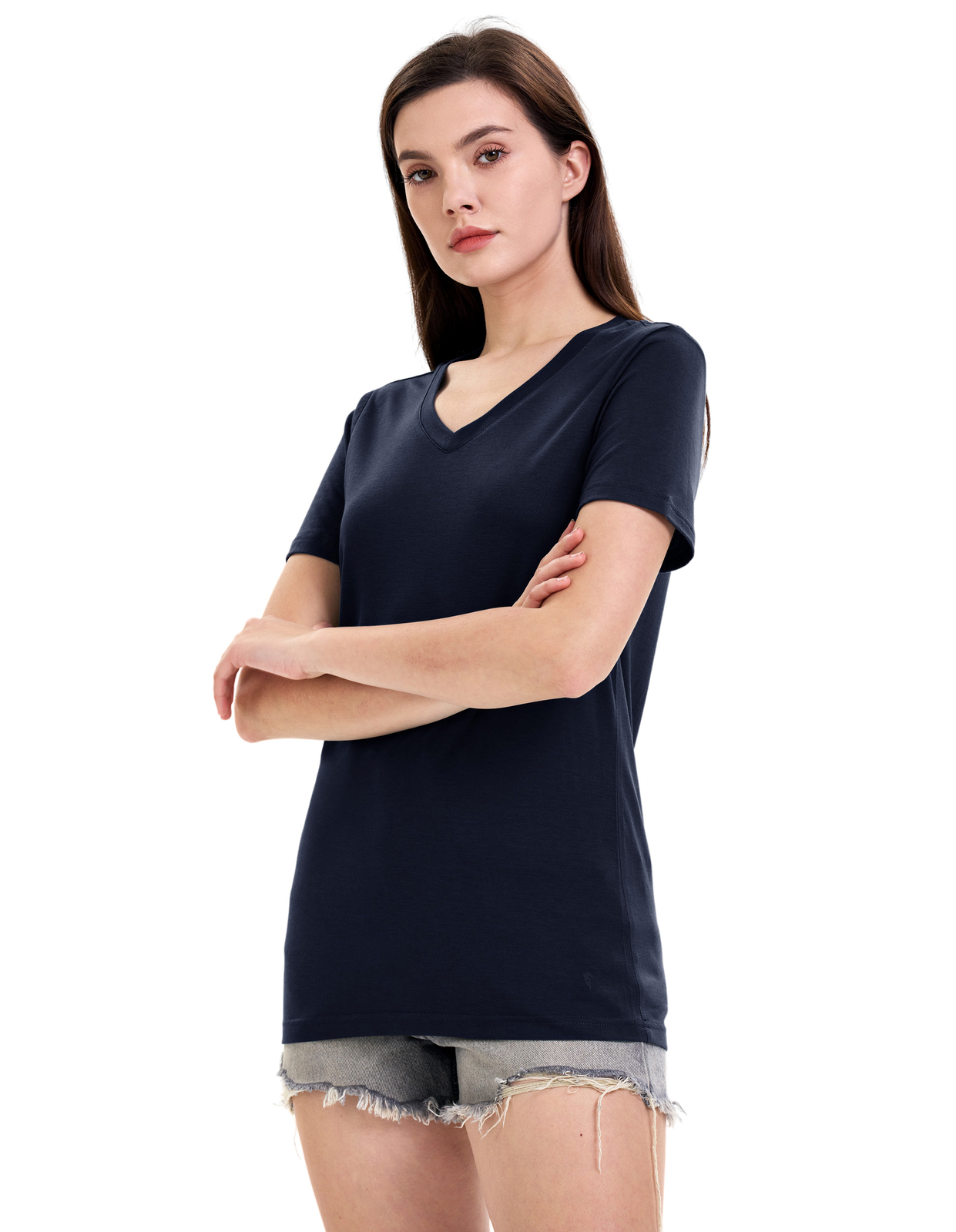 Womens Merino Wool Tencel T-Shirt Lightweight Wicking V Neck Base Layer Top