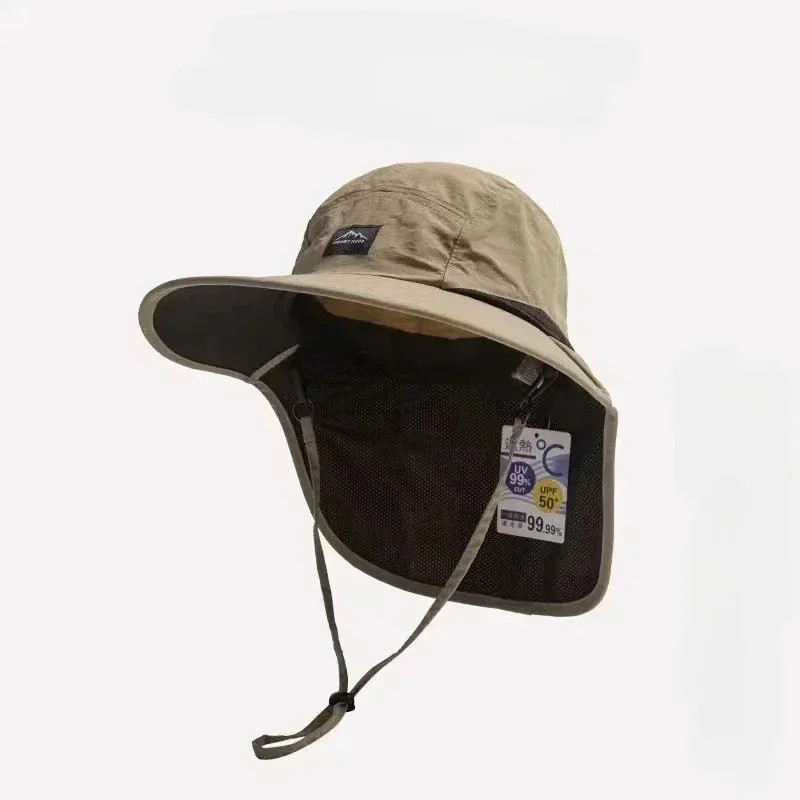 Wide Brim Waterproof Quick-Dry Sun Hat with Neck Flap Breathable Mesh Hiking Cap