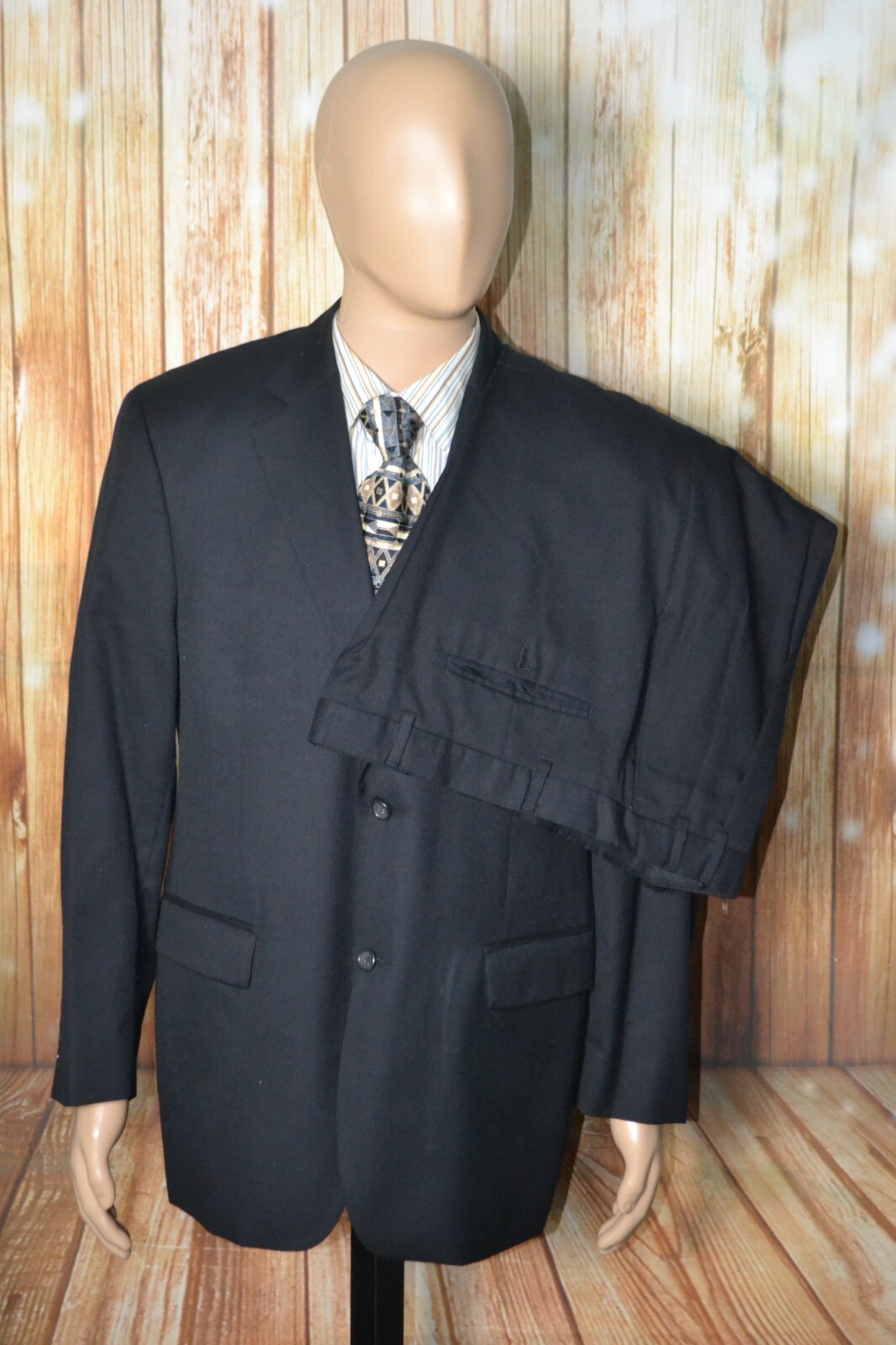 Joseph & Feiss Men Trio Black Wool 2 Front Button Suit Sz 42R Wst 36×29