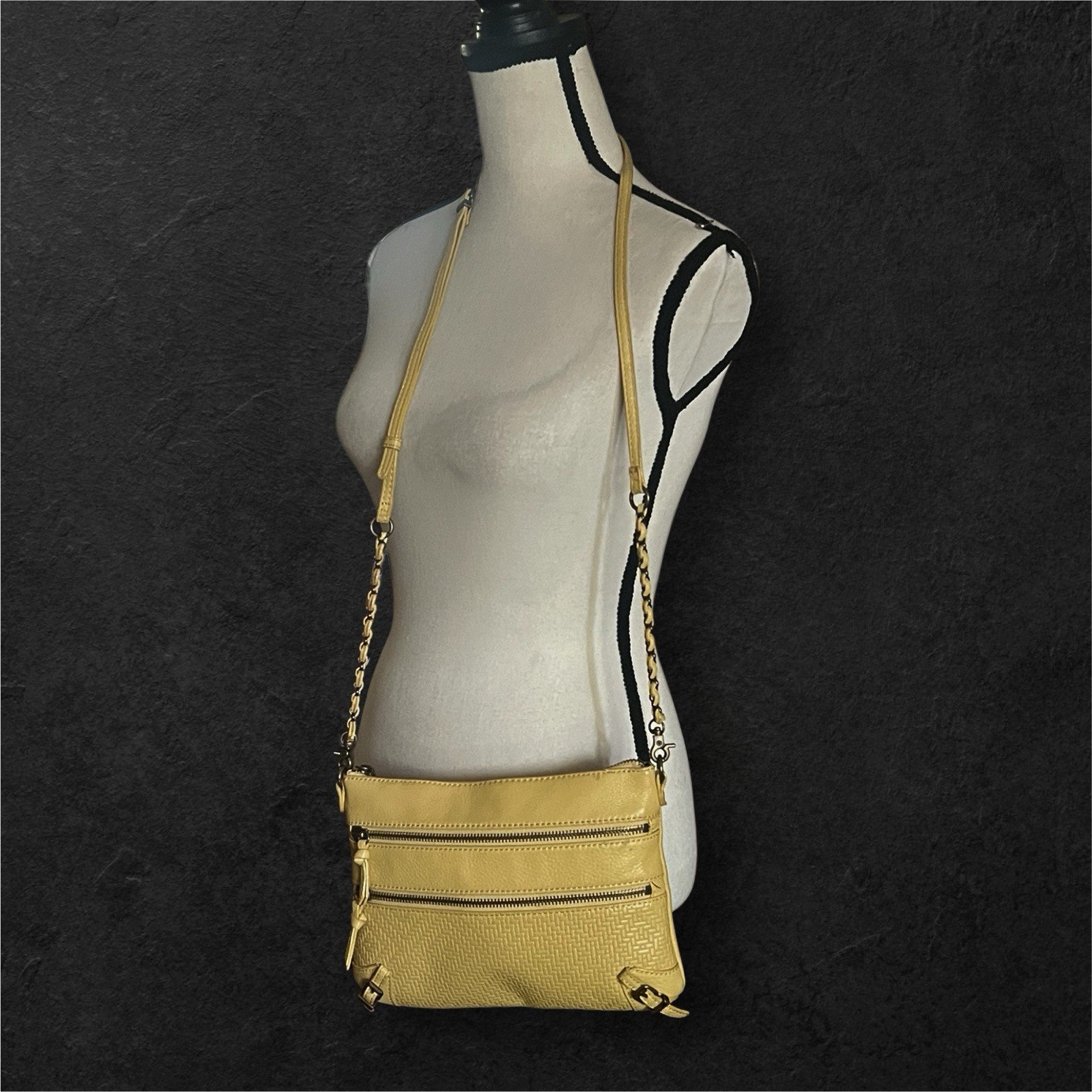 Elliott Lucca Pebbled Leather Buttery mustard color Crossbody Handbag.