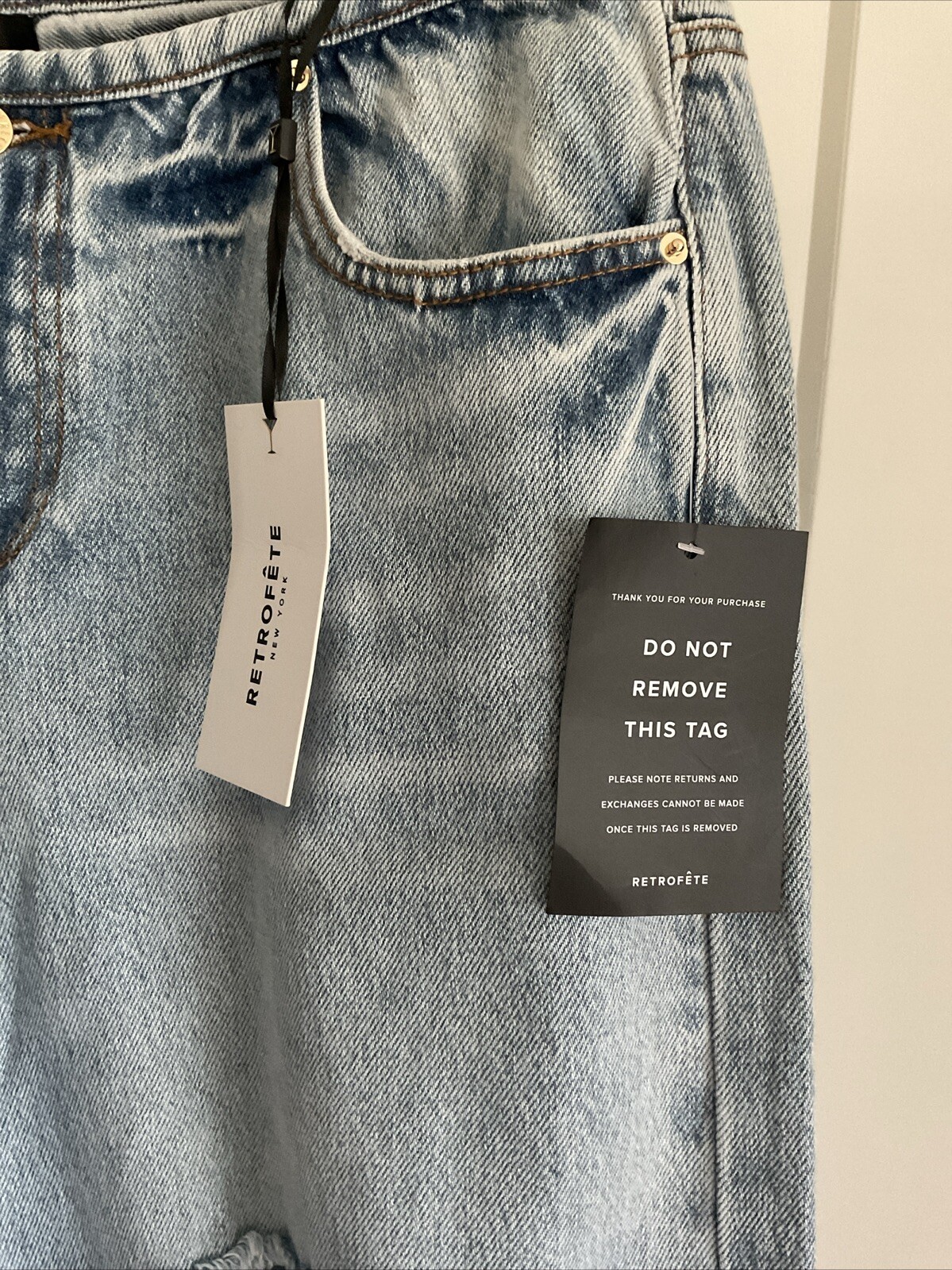 RETROFETE 90s Low Rise Distress Denim Rip Knee Straight Leg Jean Sz 30 NWT $325