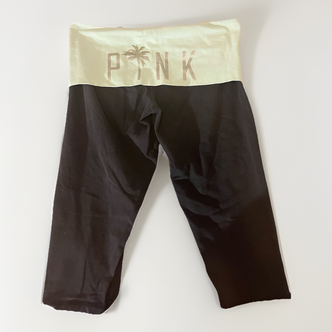 Victorias Secret PINK Foldover Capris Black & Ice Blue Metallic Logo Womens M