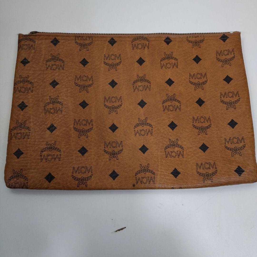MCM Vintage Clutch Bag Pouch, Leather, 11.6×7.9 inches Used