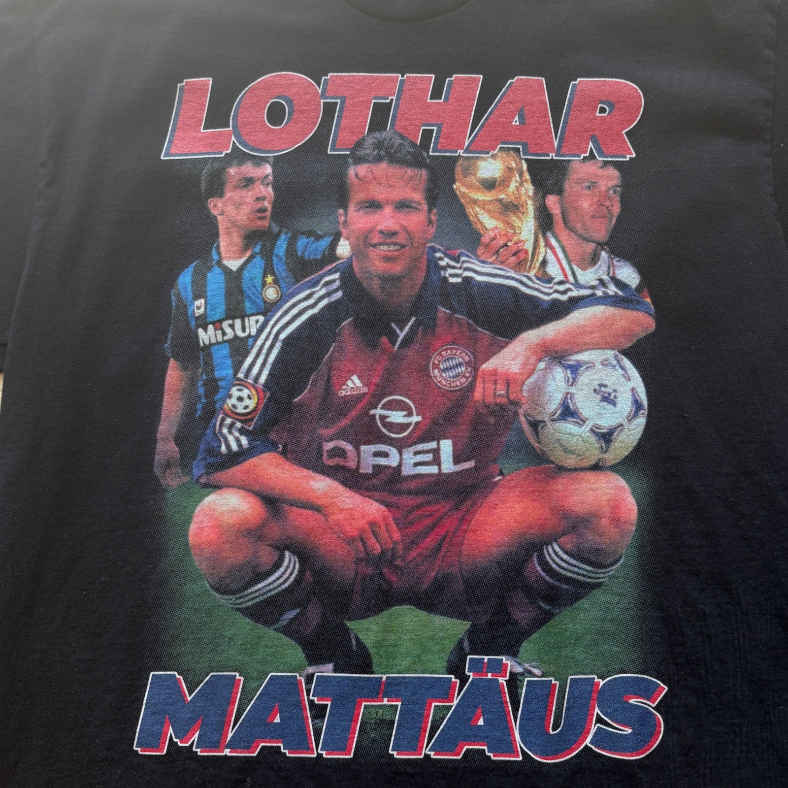 Lothar Matthaus Bootleg Vintage Style Soccer T-Shirt Black Mens XL Bayern Munich
