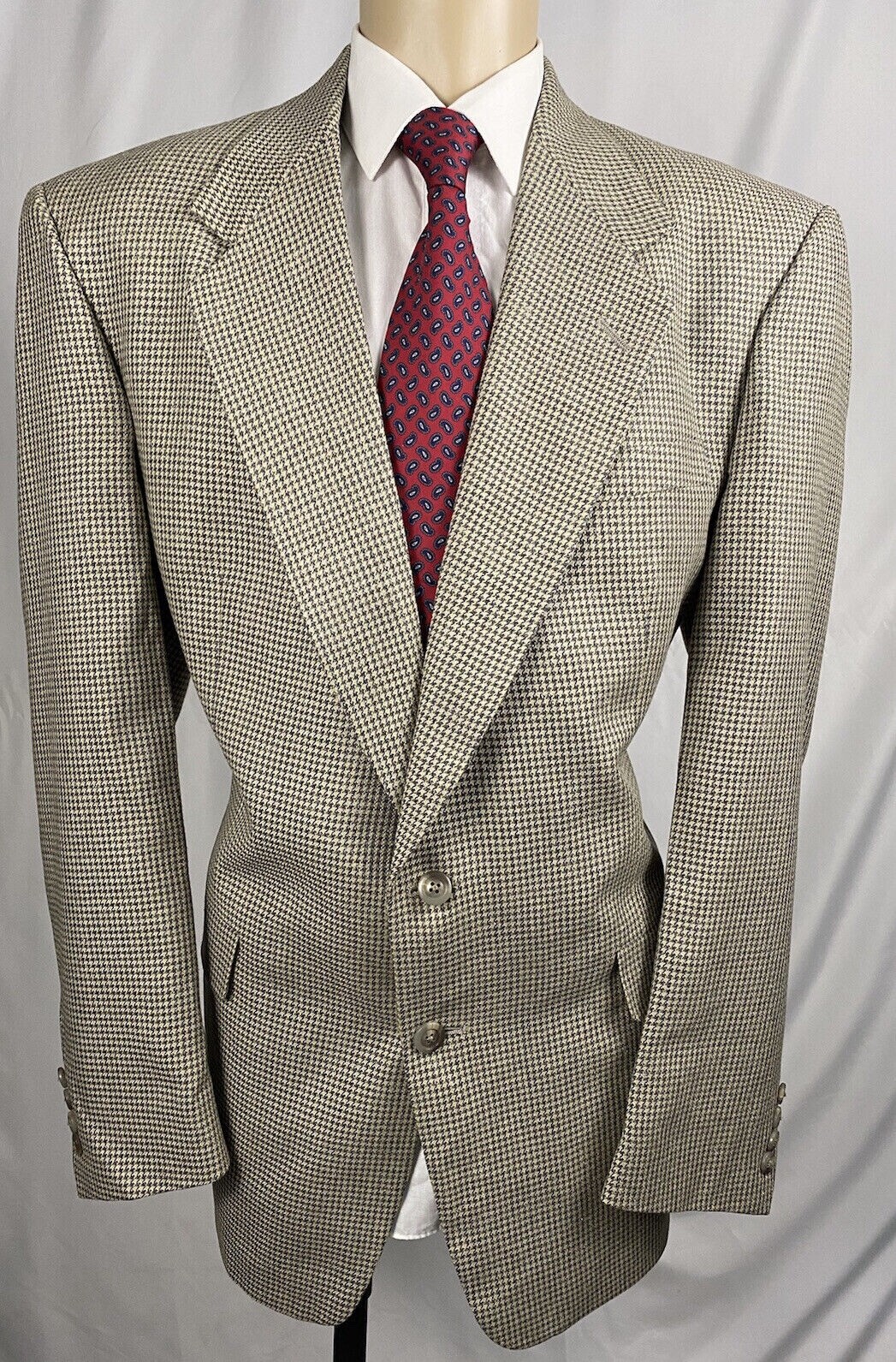 HART SCHAFFNER MARX MEN’S BLAZER SPORTS COAT JACKET SIZE 43L TAN HOUNDS TOOTH