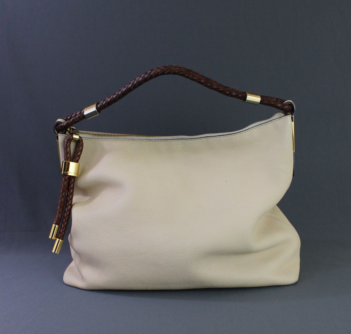 Michael Kors Collection Auth Beige Leather Skorpios Large Shoulder Bag Handbag