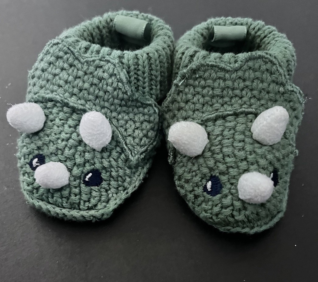 Green/White Knit Dinosaur Baby Bootie Slippers Newborn Slip-On