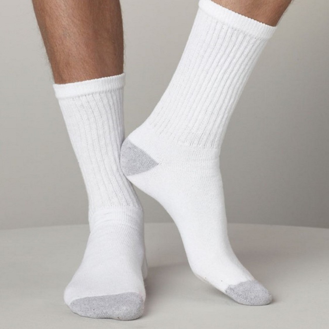Davido Mens socks crew long 100% cotton made in Italy white/gray 6 pack 9-11