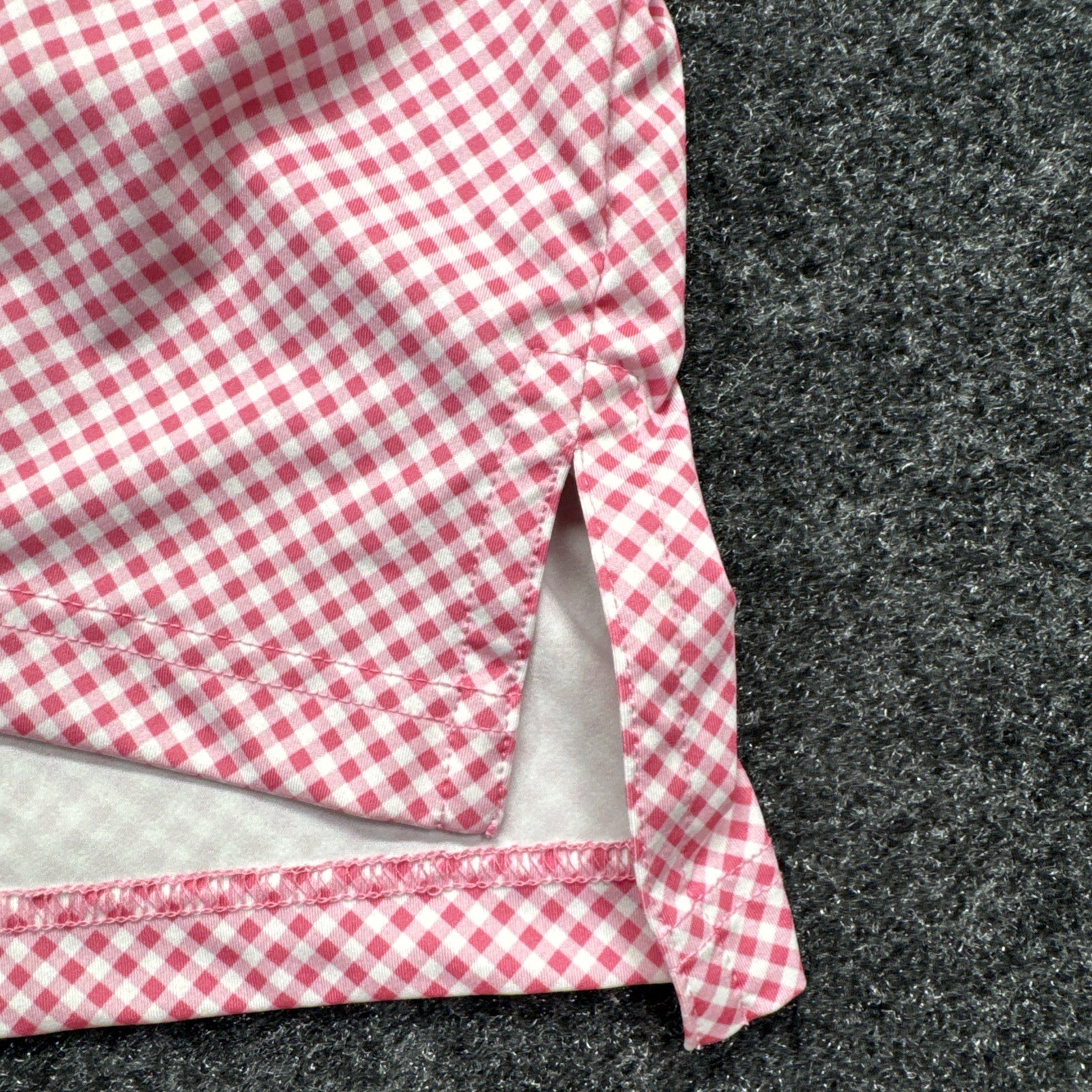 Turtleson Golf Polo Shirt Men’s L Pink White Checked 3 Button Placket Polyester