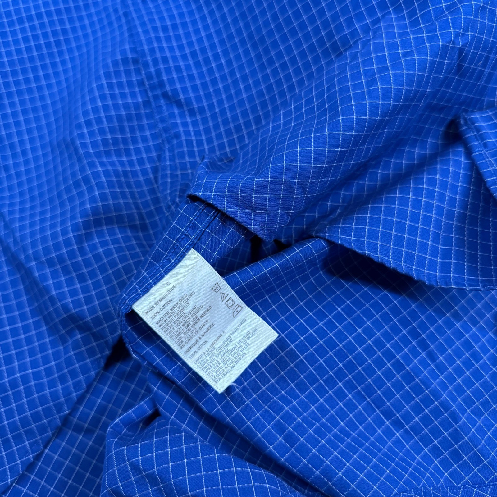 Nautica A Bit Trimmer Button Up Shirt Mens Large Blue Check Cotton Trim Fit