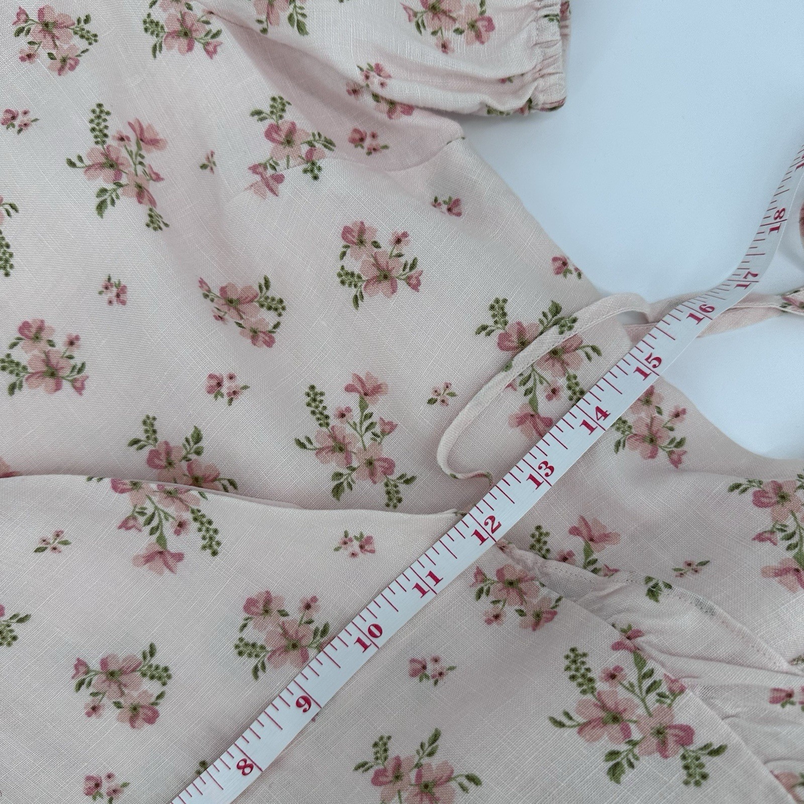& Other Stories Linen Puff Sleeve Floral Wrap Mini Dress Women’s Size 6 Ruffles