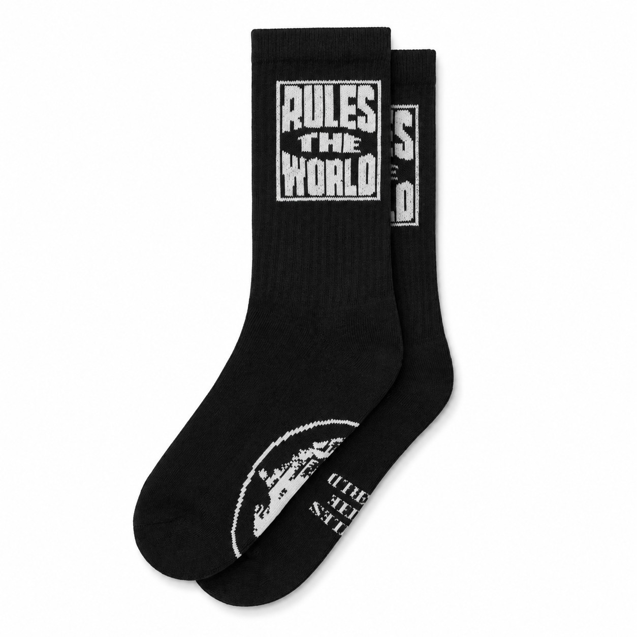 Corteiz Men’s Cotton Crew Socks Black/White Graphic Logo Print Size M 1 Pair