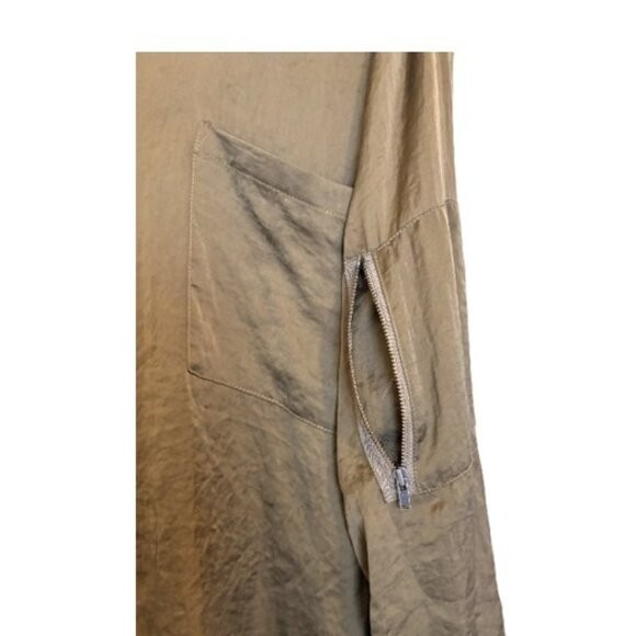 Treasure & Bond Olive Green Satin Hi Low Bomber Shirt Sz XL