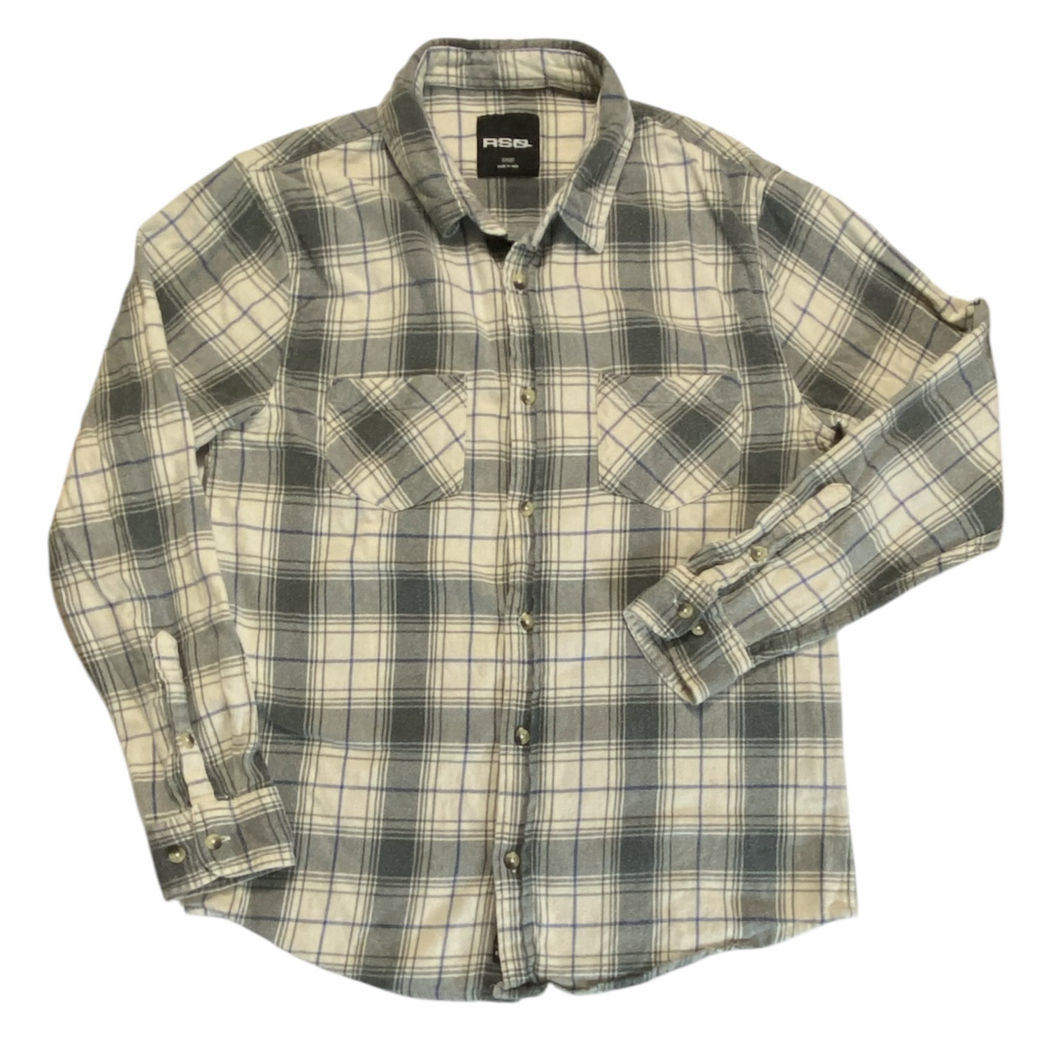 RSQ Gray Cream Blue Button Up Flannel Sz Small S
