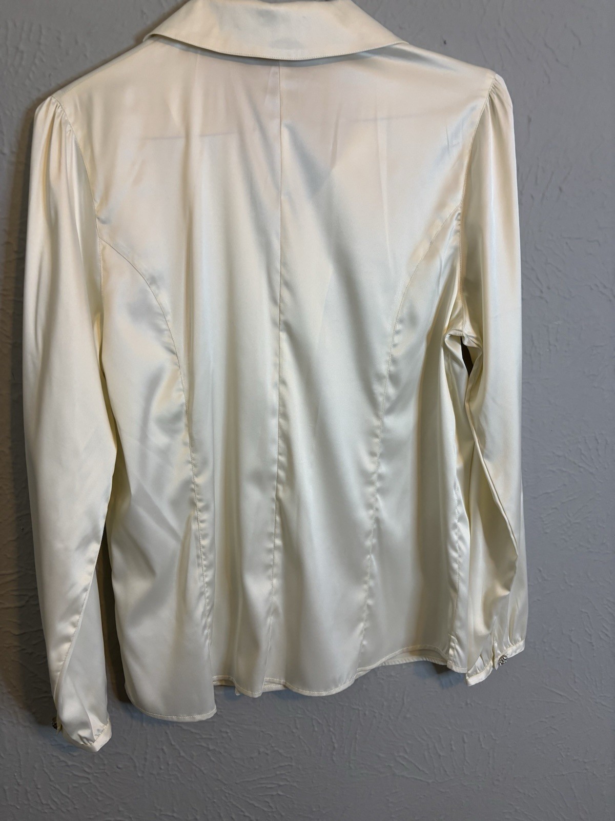 Susan Graver Off White Cream Rhinestone Button Down Long Sleeve Shirt Size L NWT