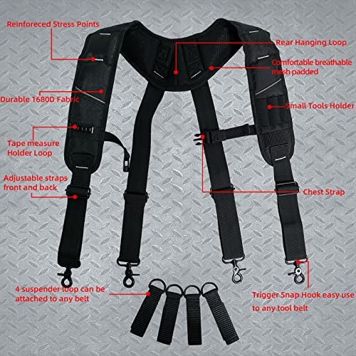 Tool Belt Suspenders for Men with Magnetic Wristband,Heavy Duty Work SW00A-BLK