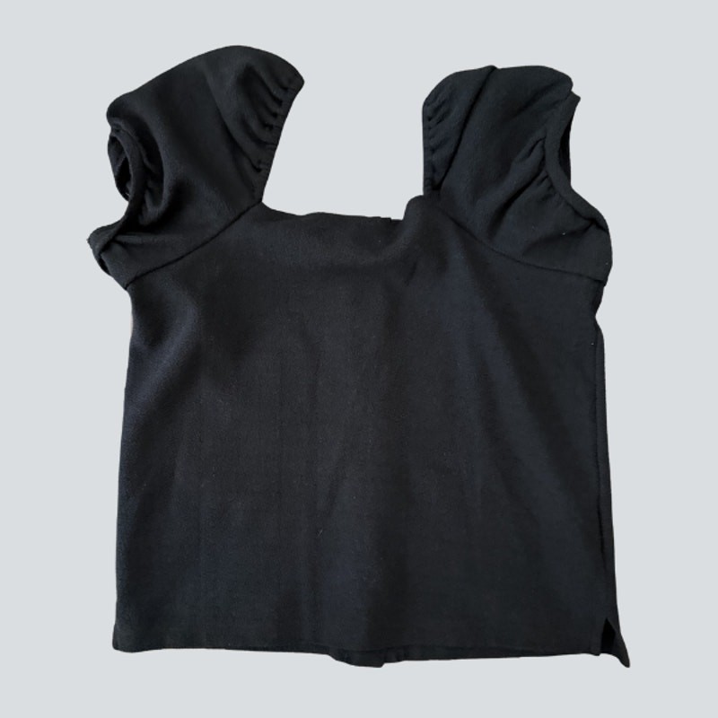 Madewell Black Puff Sleeve Button Down Crop Top Square Neck XS