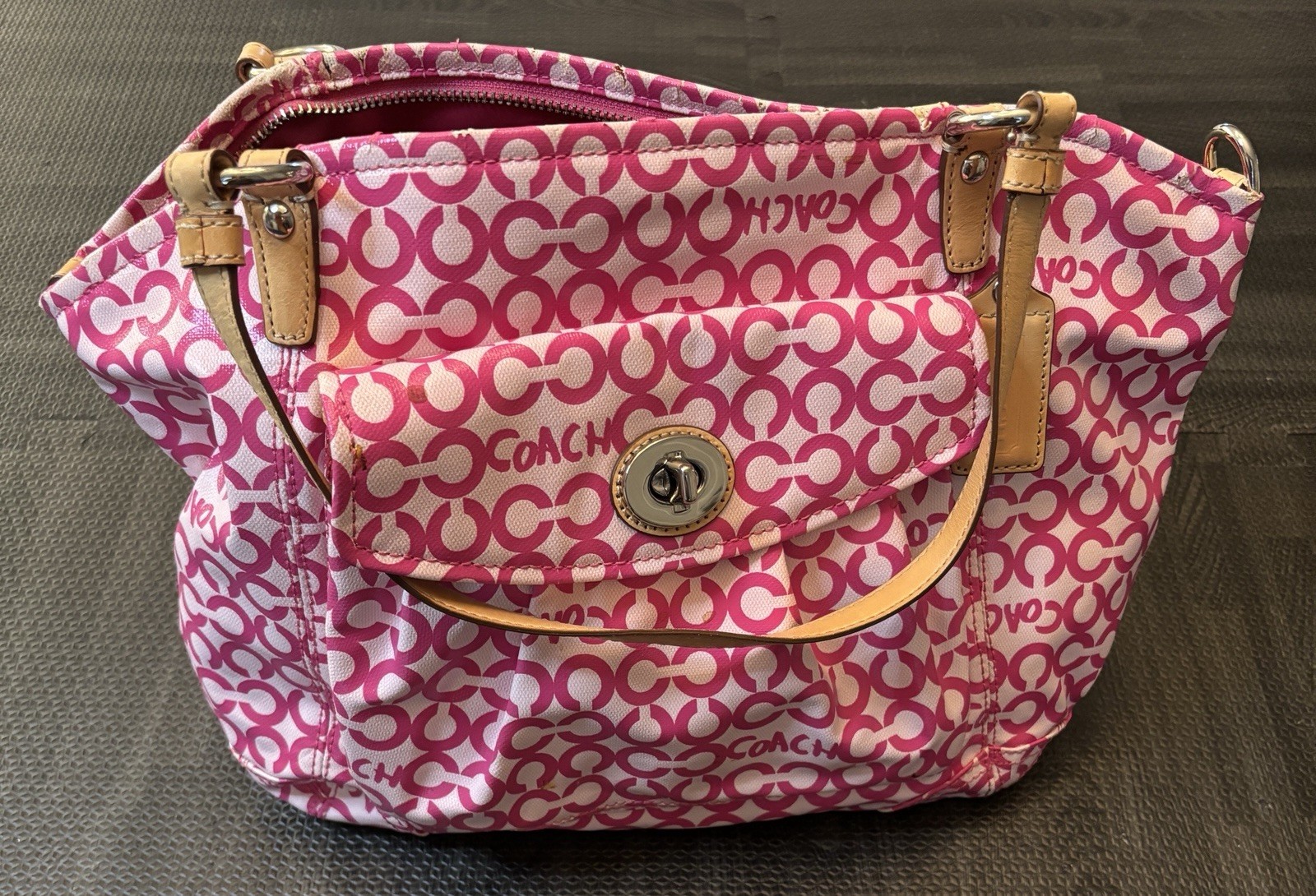 Coach Leah Bag K0868 Hot Pink Logo Pattern Y2K with Flaws