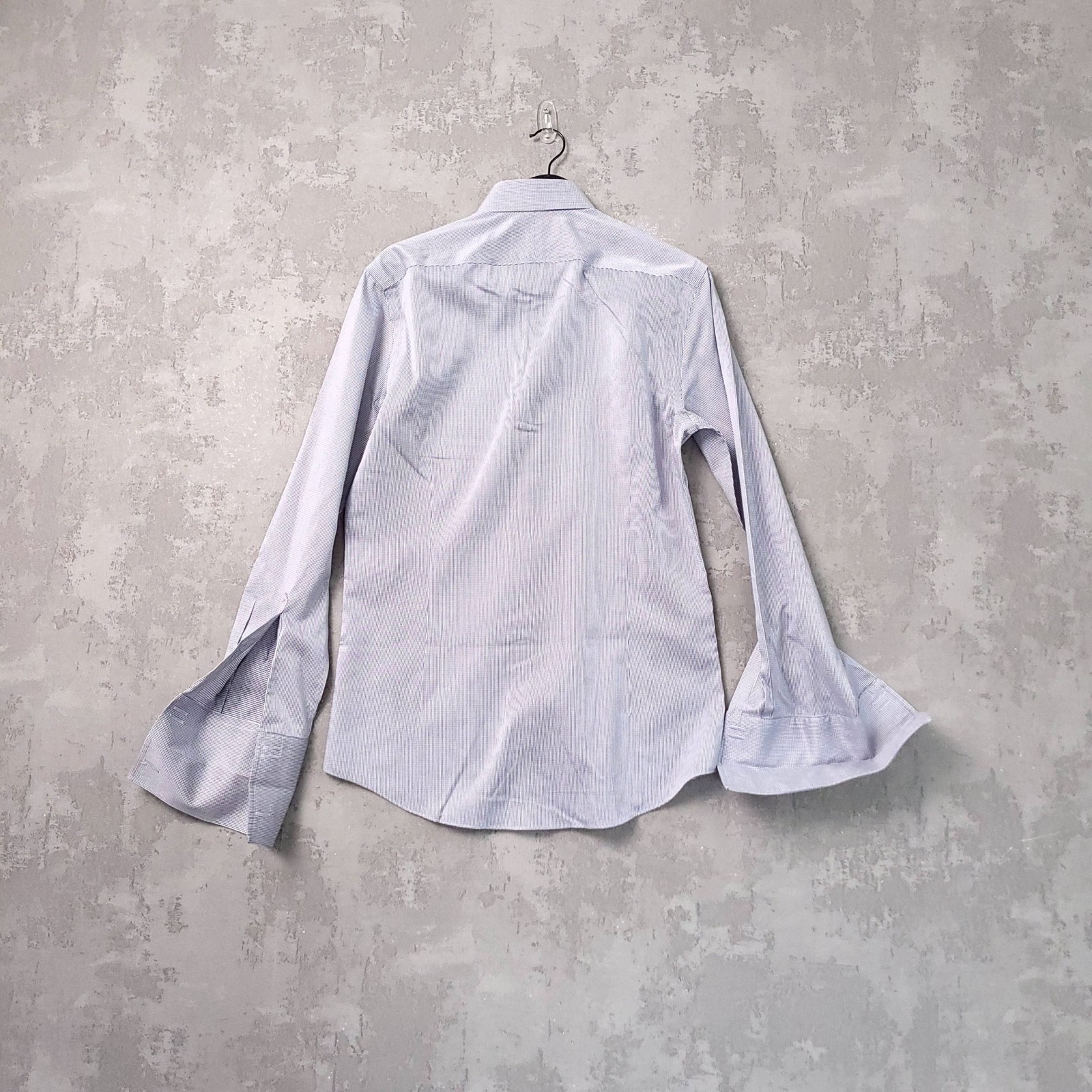Charles Tyrwhitt Shirt Mens 15 Extra Slim Fit Blue Check Non Iron Double Cuff