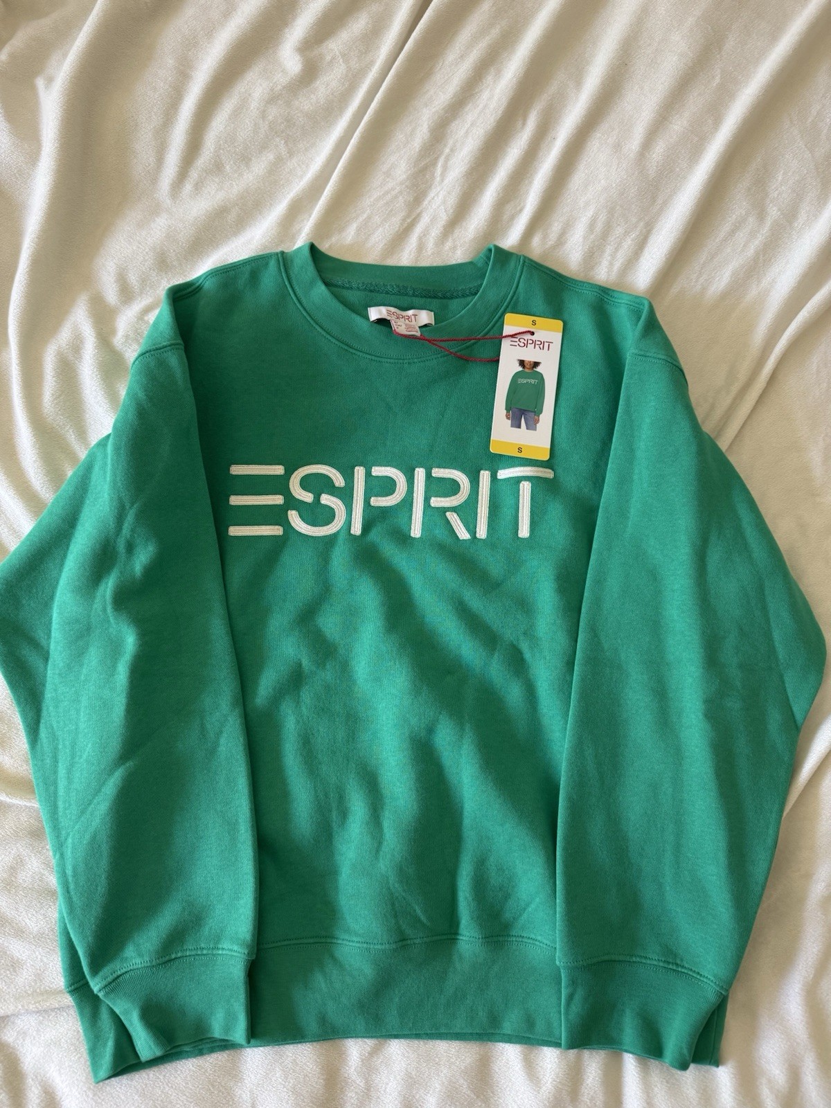 Esprit Green Logo Graphic Print Crew Neck Pullover Sweatshirt Size S