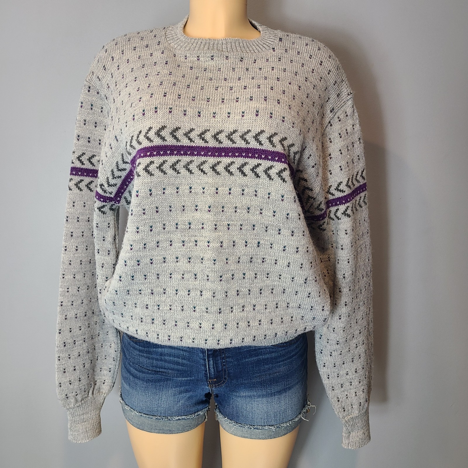 Vintage Reed St James 90s Sweater Sz XL Birds Eye Retro Cottage Aztec Granola