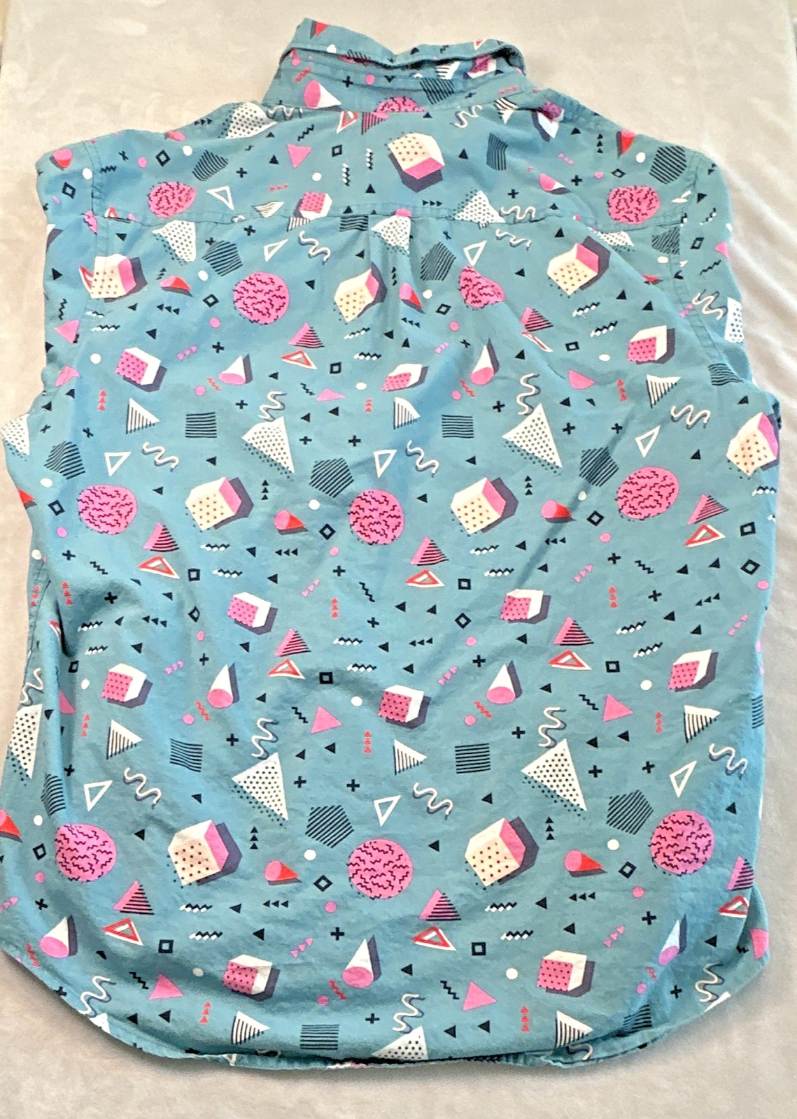 Original Penguin Shirt Mens Large L Heritage Slim Fit Teal 90s Memphis Geometric