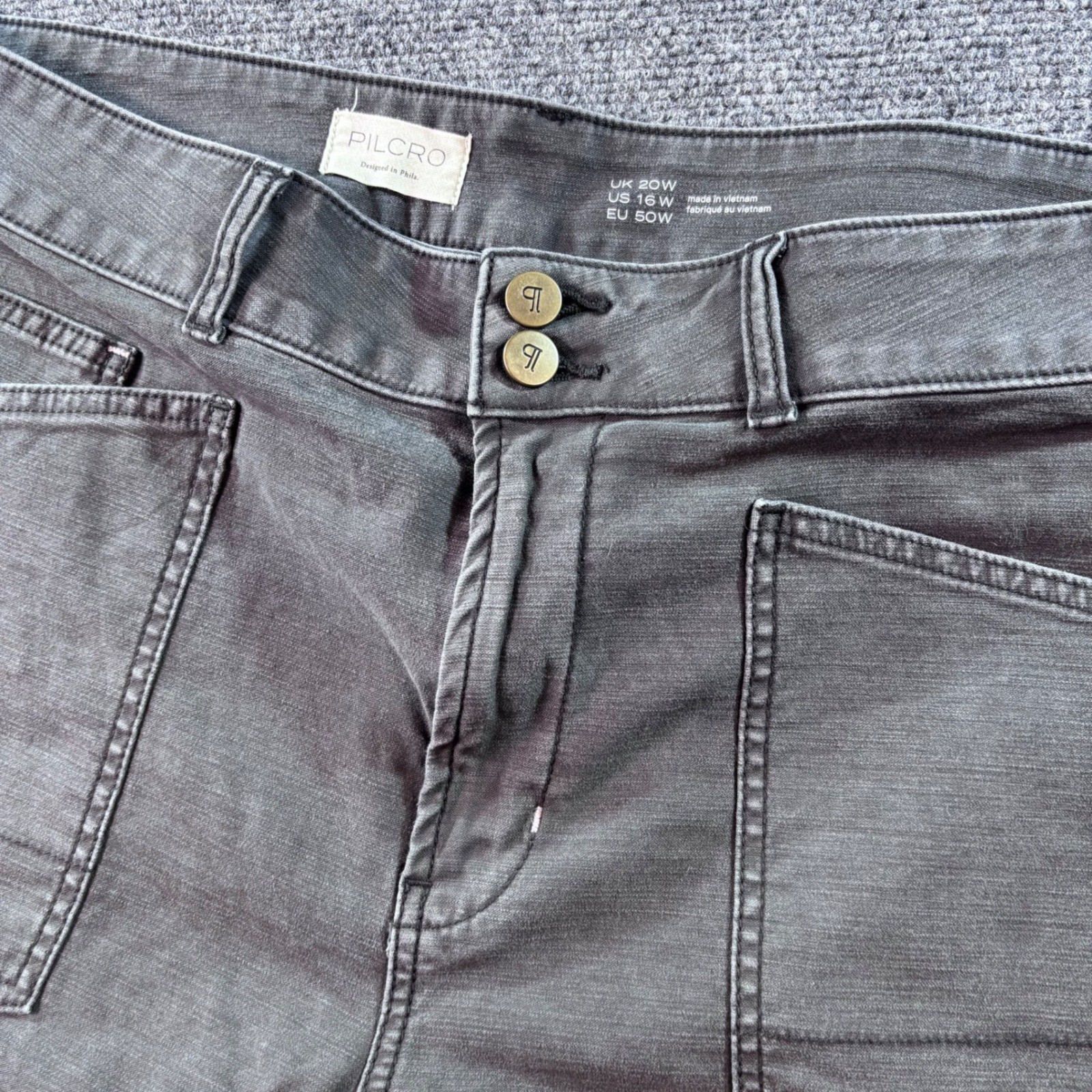 Pilcro Utility Pants Women 16W Dark Gray High Rise Paneled Cargo Anthropologie