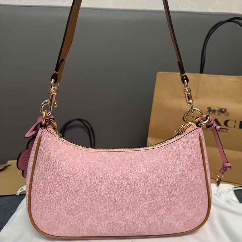 COACH CEA20 Teri Shoulder Bag Signature Canvas Pink Gold Crossbody Women NWT