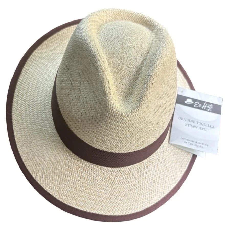 Handmade 100%Genuine Panama Hat Ecuadorian Toquilla Straw Fedora with Brown band
